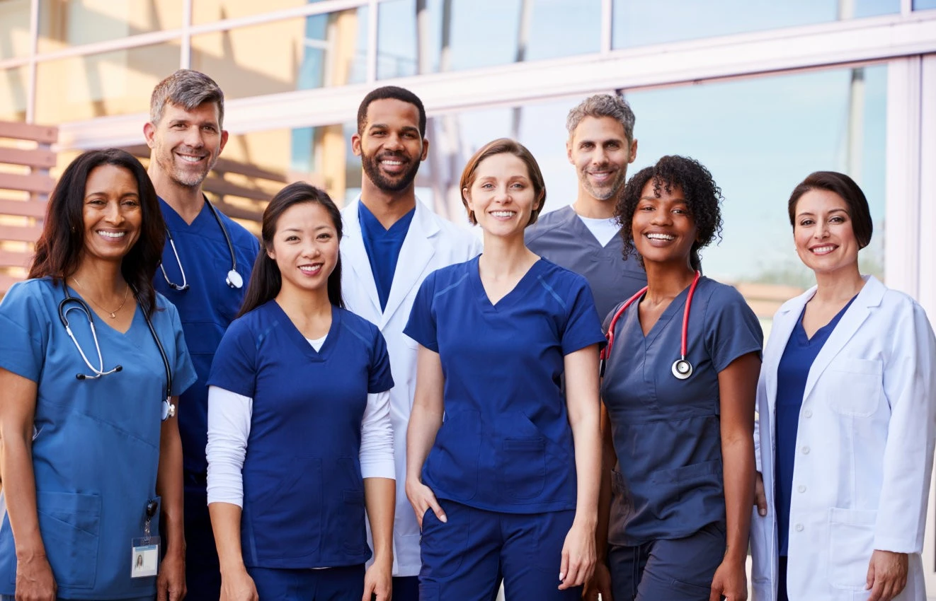 multiethnic medical team standing